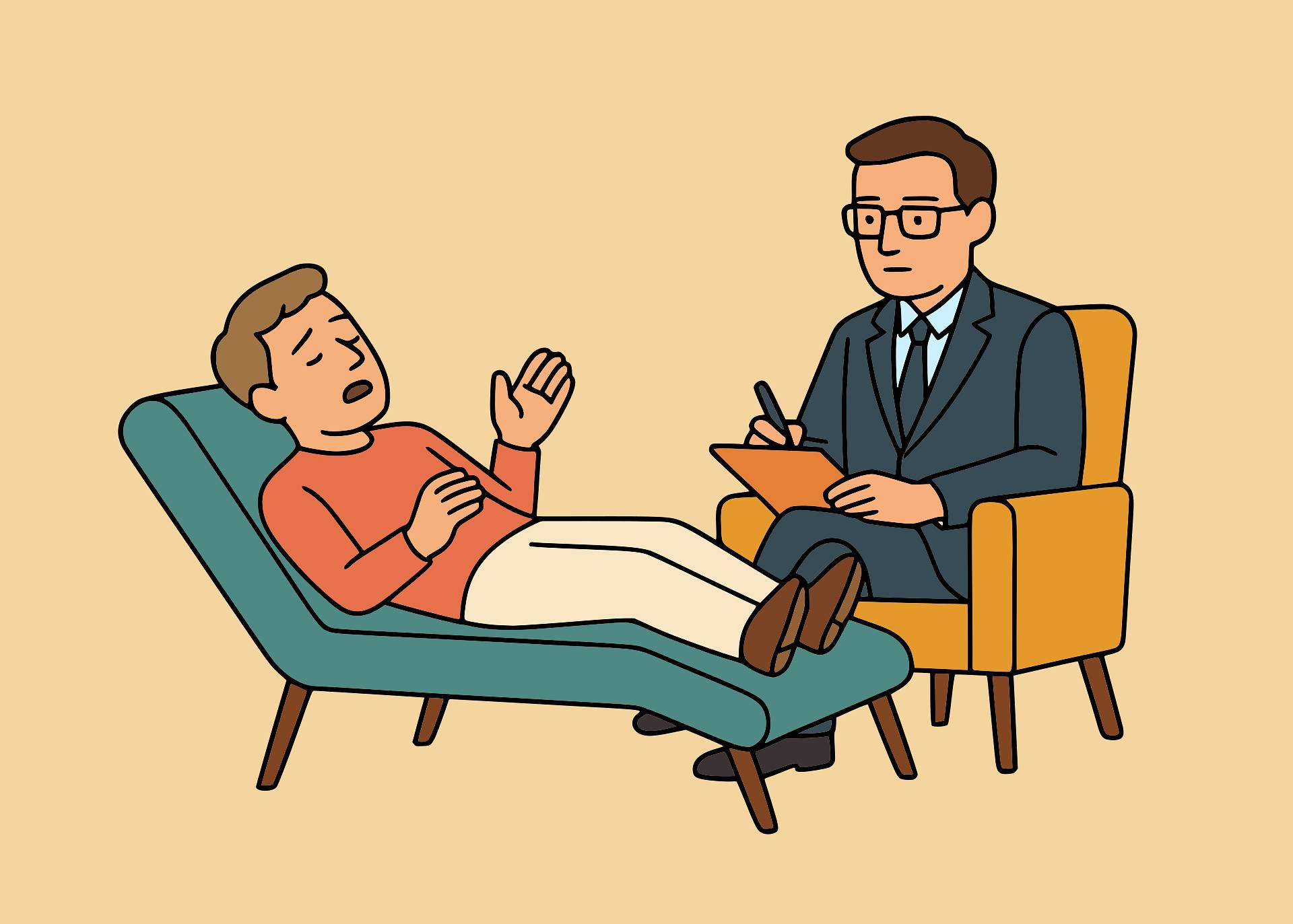 counsellor session with patient lying on couch